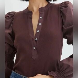 NWT Elegant Puff Sleeve Henley Top in Cabernet from Elie Tahari S